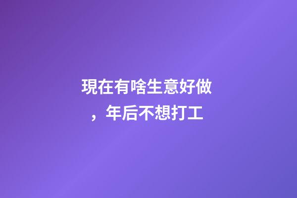 現在有啥生意好做，年后不想打工